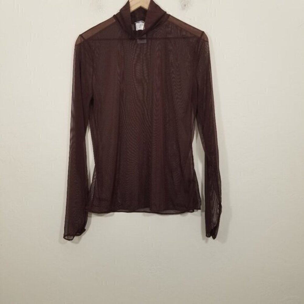 Wildfox Mesh Long Sleeve Top Blouse Burgundy Size M